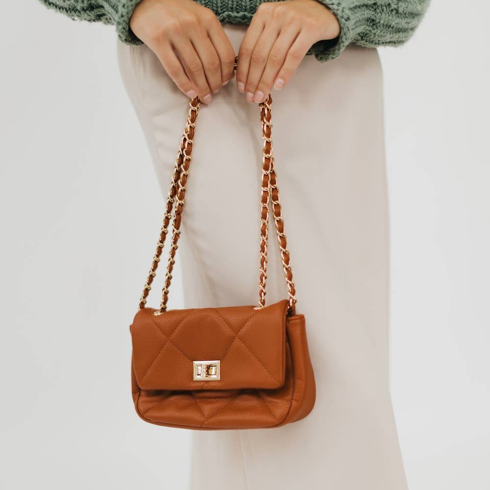 Queenie Quilted Crossbody Bag: Brown