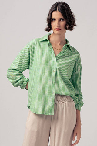 Timeless Pinstripe Button Down Shirt: KHAKI