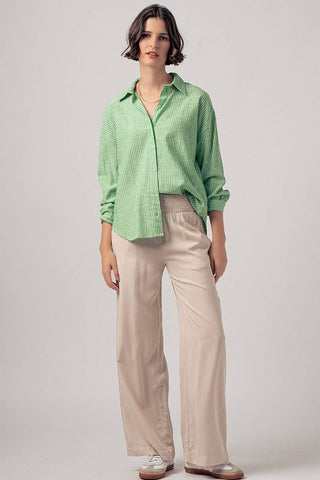 Timeless Pinstripe Button Up Shirt: PINK