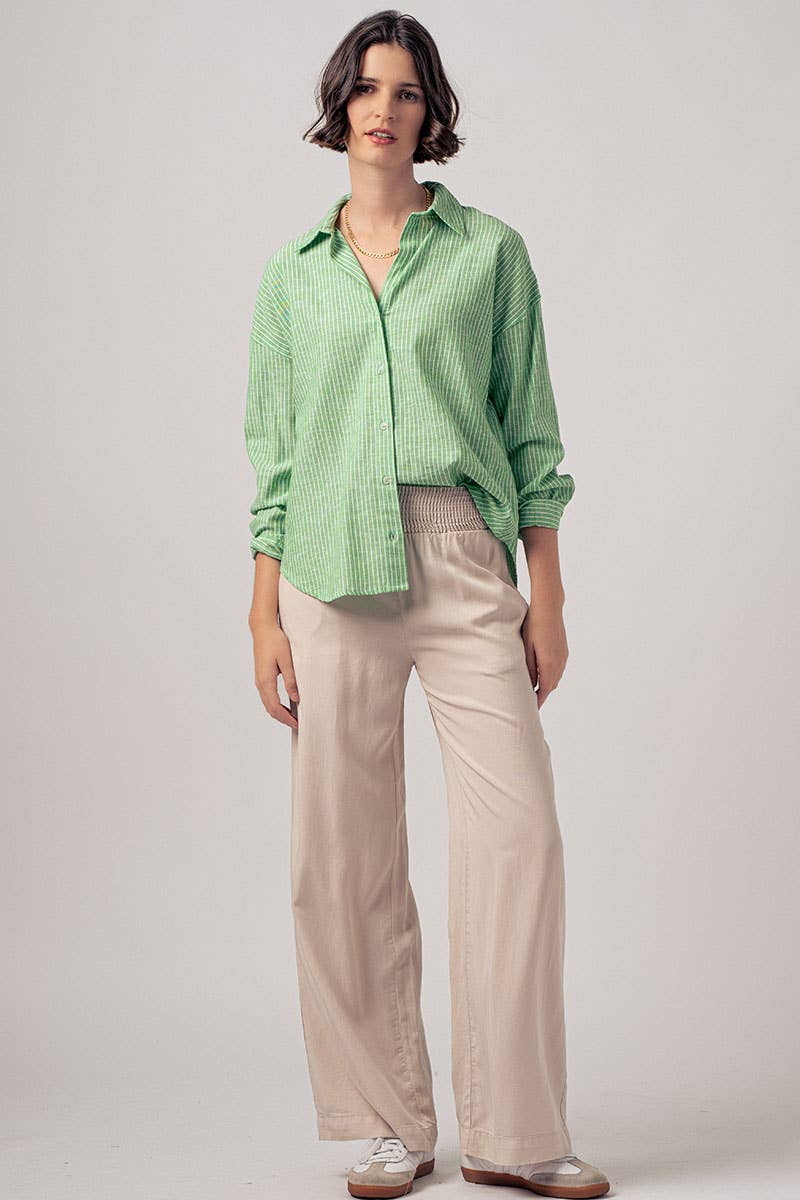 Timeless Pinstripe Button Up Shirt: BLUE
