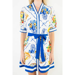 Button Fruit Print Dress With Tie Waist: CREAM / XS-S-M-L(1-2-2-1)