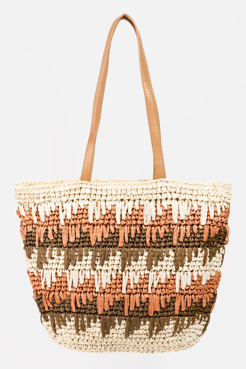 Lisette Straw Braided Striped Tote Bag