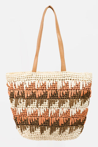 Lisette Straw Braided Striped Tote Bag