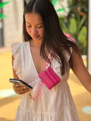 Clip & Go Crossbody Ice Chain Phone Accessory : Rainbow - Pink Pouch