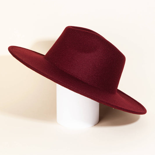 Flat Brim Fedora Fashion Hat: Burgundy