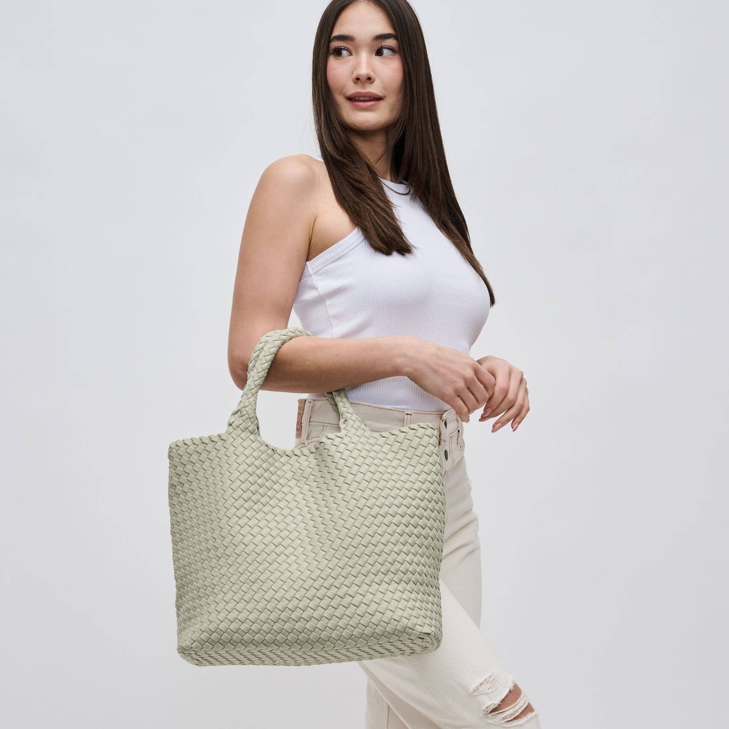 Sky's The Limit - Medium Woven Neoprene Tote: Cream