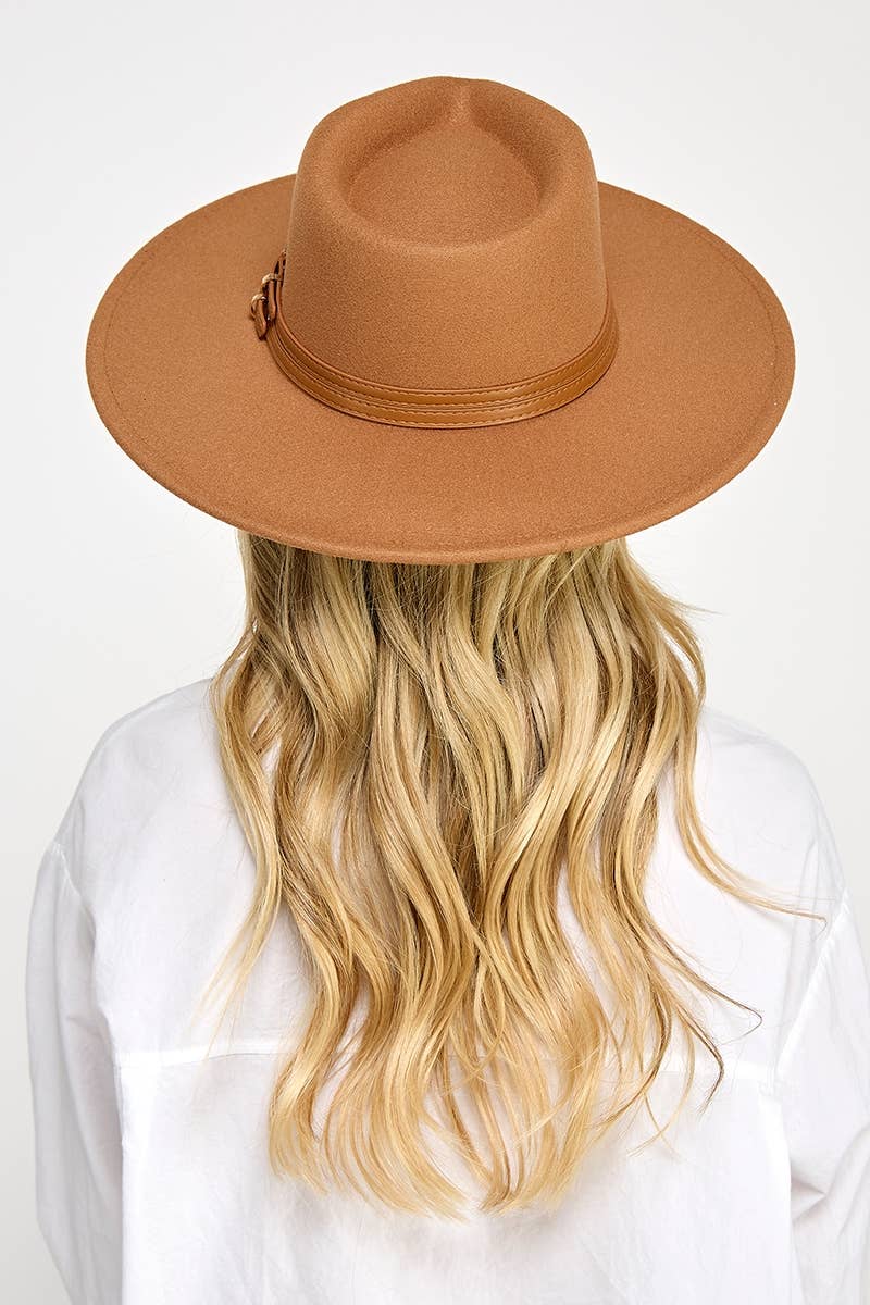 Double Belt Strap Fedora Fashion Hat: Brown