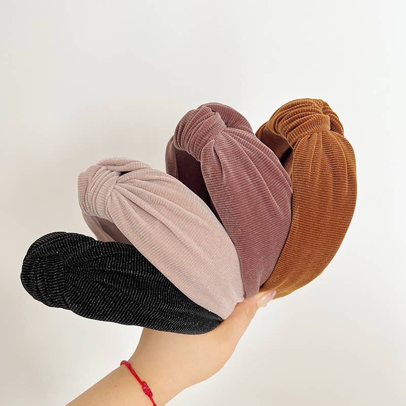 Corduroy Metallic Detail Wide Knot Headband: Taupe