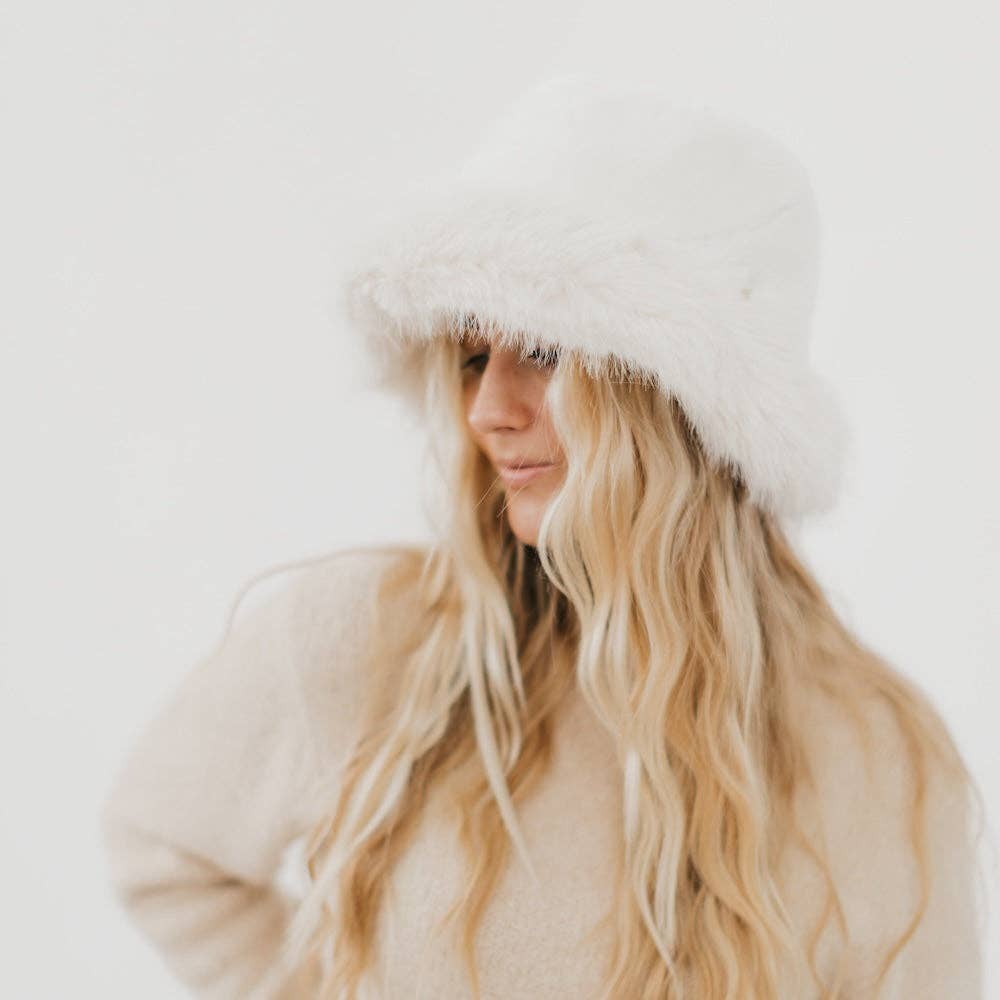 Faux Fur Flora Bucket Hat: Camel