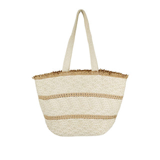 Lizzie Striped Detail Frayed Straw Bag: