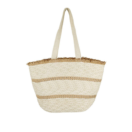 Lizzie Striped Detail Frayed Straw Bag: