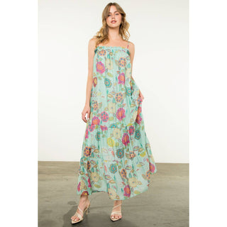 Ansley Strap Tie Floral Maxi Dress: MINT