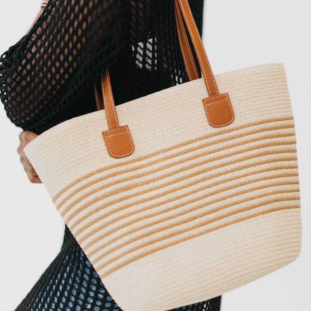 Tahiti Tote Straw Beach Bag: Cream