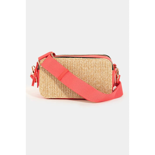 Rectangle Crossbody Straw Bag: Coral