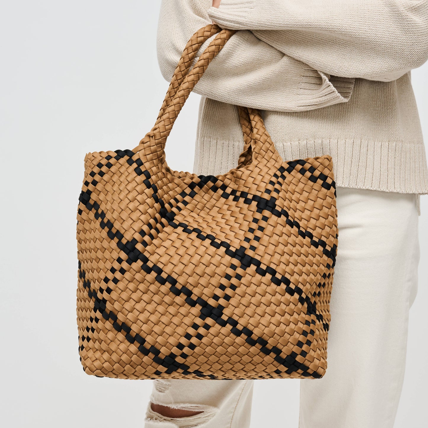 Sky's The Limit - Medium Woven Neoprene Tote: Cream