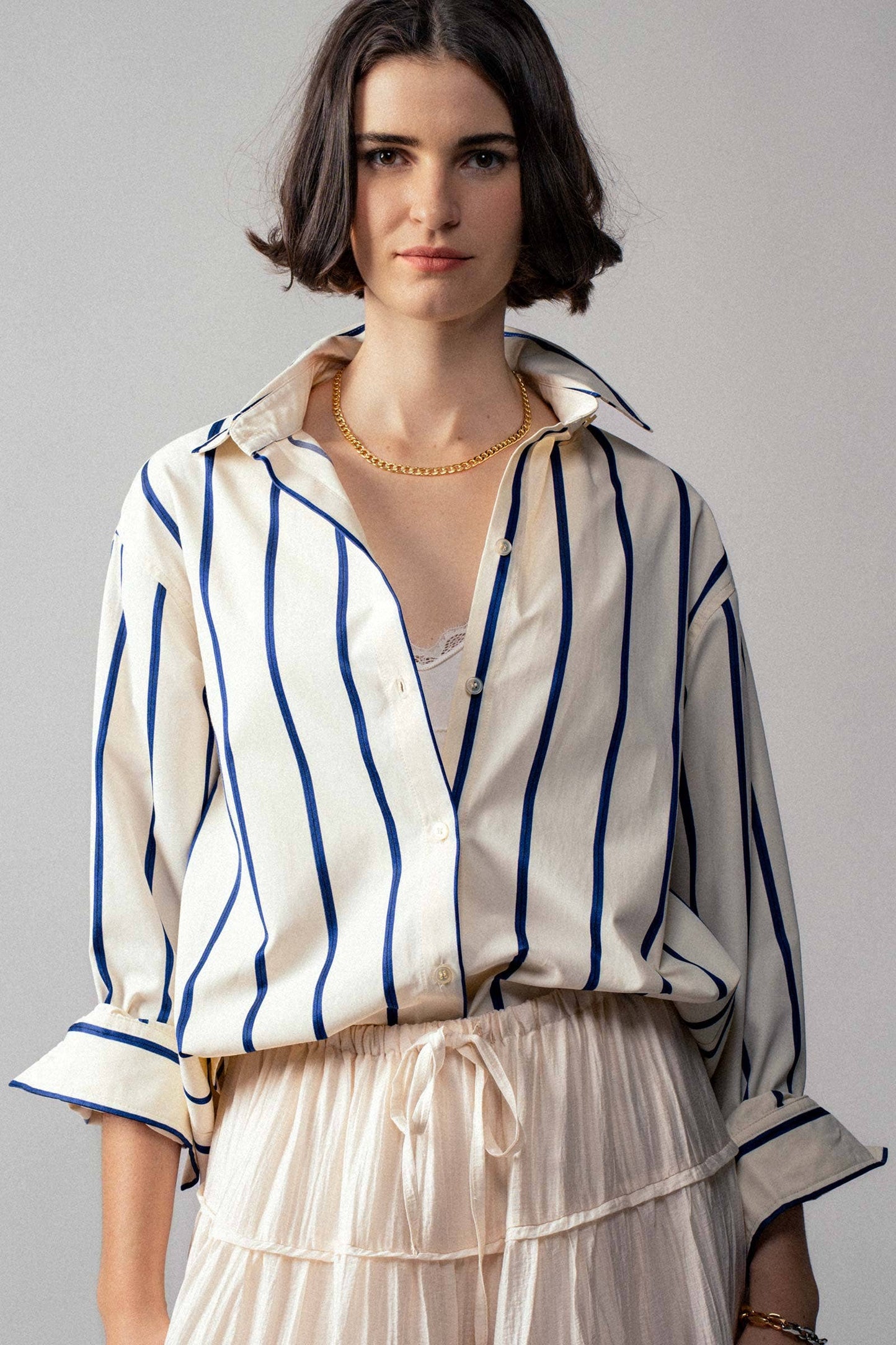 Oversized Coastal Stripe Button-Down Shirt