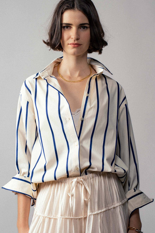 Oversized Coastal Stripe Button-Down Shirt