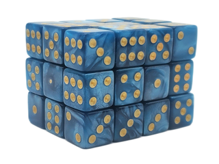 Old School 36ct 12mm D6 Dice Set: Pearl Drop - Ocean w/ Gold