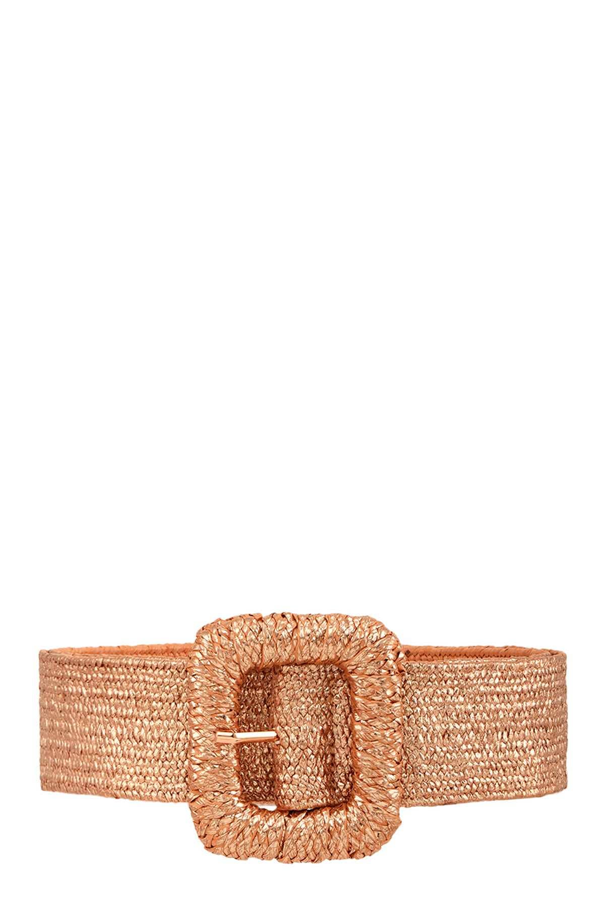 Square Buckle Metallic Women's Straw Belt: Silver