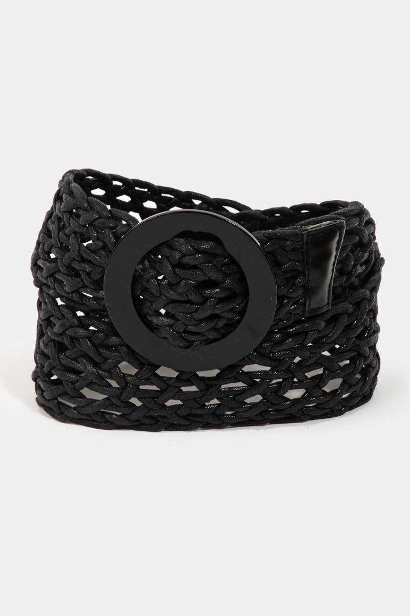 Round Buckle Braided Belt: Coral