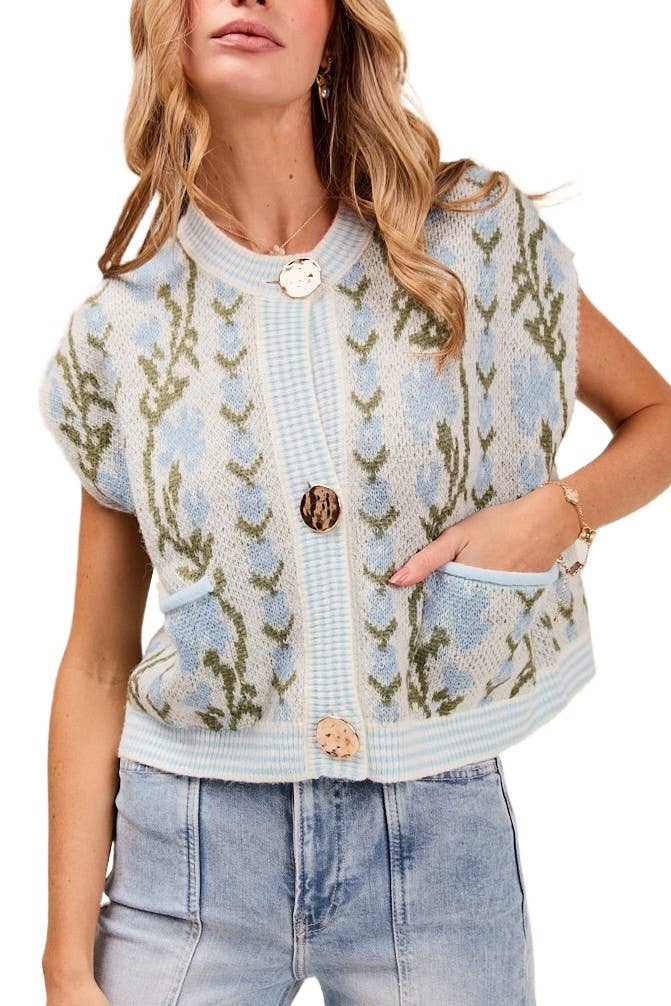Megan Button Floral Sweater