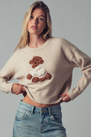 Whimsical Puppy Applique Knit Sweater: NAVY / S/M-3:M/L-3