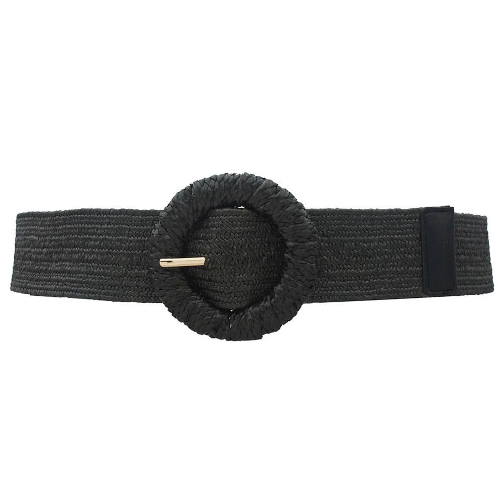 STRAW WRAPPED CIRCLE ELASTIC STRAW BELT : Cognac