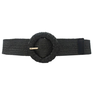STRAW WRAPPED CIRCLE ELASTIC STRAW BELT : Cognac