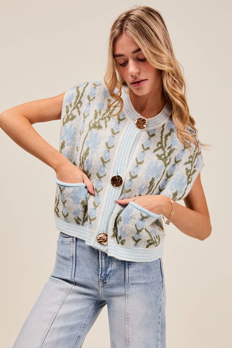 Megan Button Floral Sweater