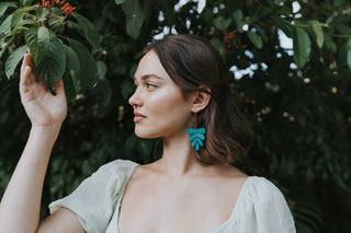 Chameli Dangling Leaf Earrings - Teal Patina