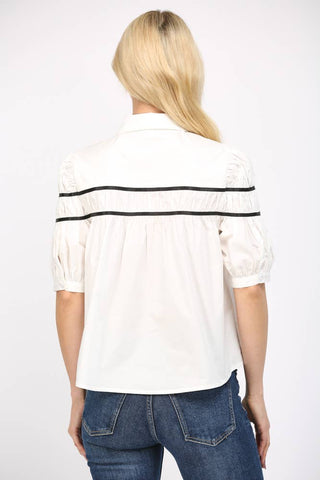 CONTRAST TAPE TRIMMED SHIRRED TOP FT25187: OFF WHITE / M