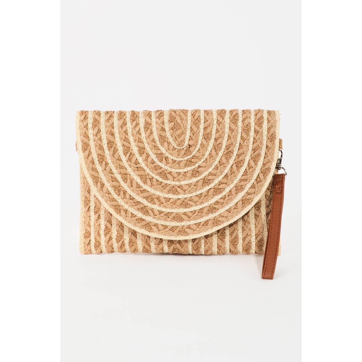 Rectangle Straw Striped Clutch Bag: Taupe