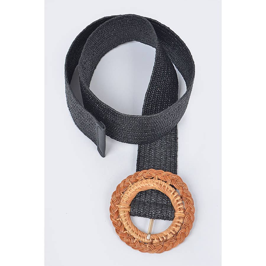 Bamboo Buckle Straw Belt: Black