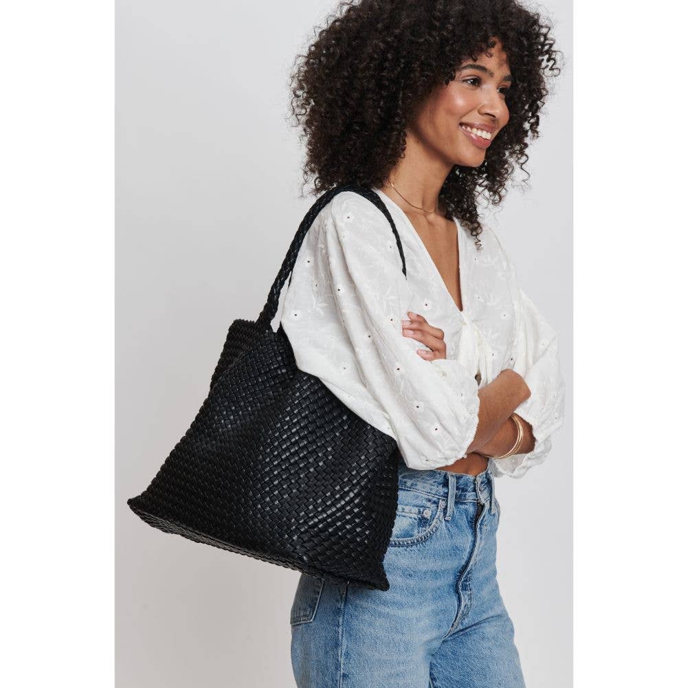 Solana Woven Vegan Leather Tote: Espresso