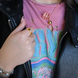 Pink Dice Charm Necklace: Gold