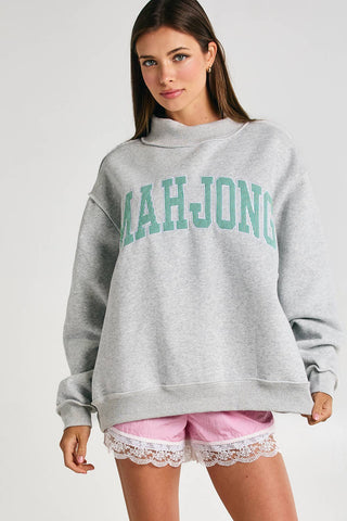 Mahjong Embroidered Sweatshirt: Heather Gray/Pink