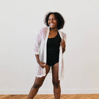 Coastal Views Crochet Tie Kimono: Black