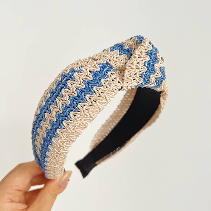 Two Tone Woven Straw Wide Knot Headband