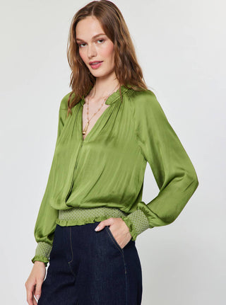 Surplice V-neck Blouson Blouse: Olive / M
