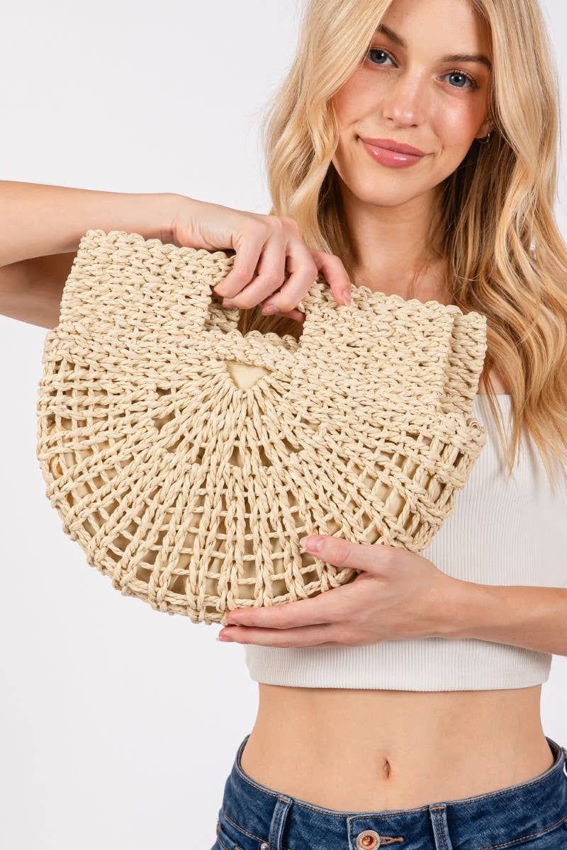 Braided Semi Circle Tote Bag: Ivory