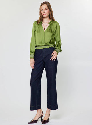 Surplice V-neck Blouson Blouse: Olive / S