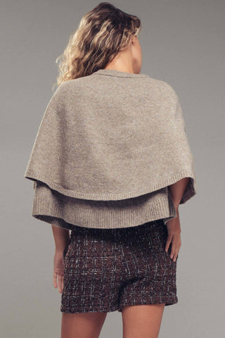 Chloe Button-Front Sweater Cape: CHARCOAL