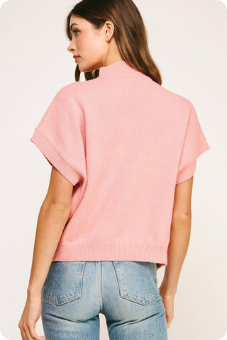 Claire Floral Embroidered Knit Top: Navy