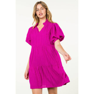 Stella Tiered Puff Sleeve Textured Dress