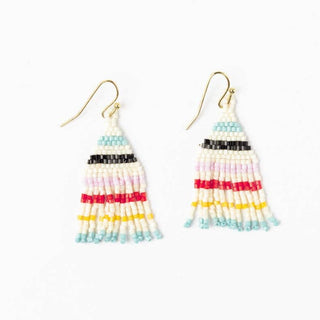 Cassie Mini Stripe Short Fringe Earrings Black Light Blue Lemon