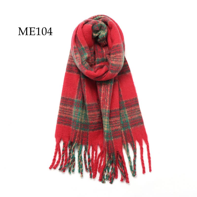 Soft Chunky Oblong Multi Color Plaid Fleece Scarf: Red