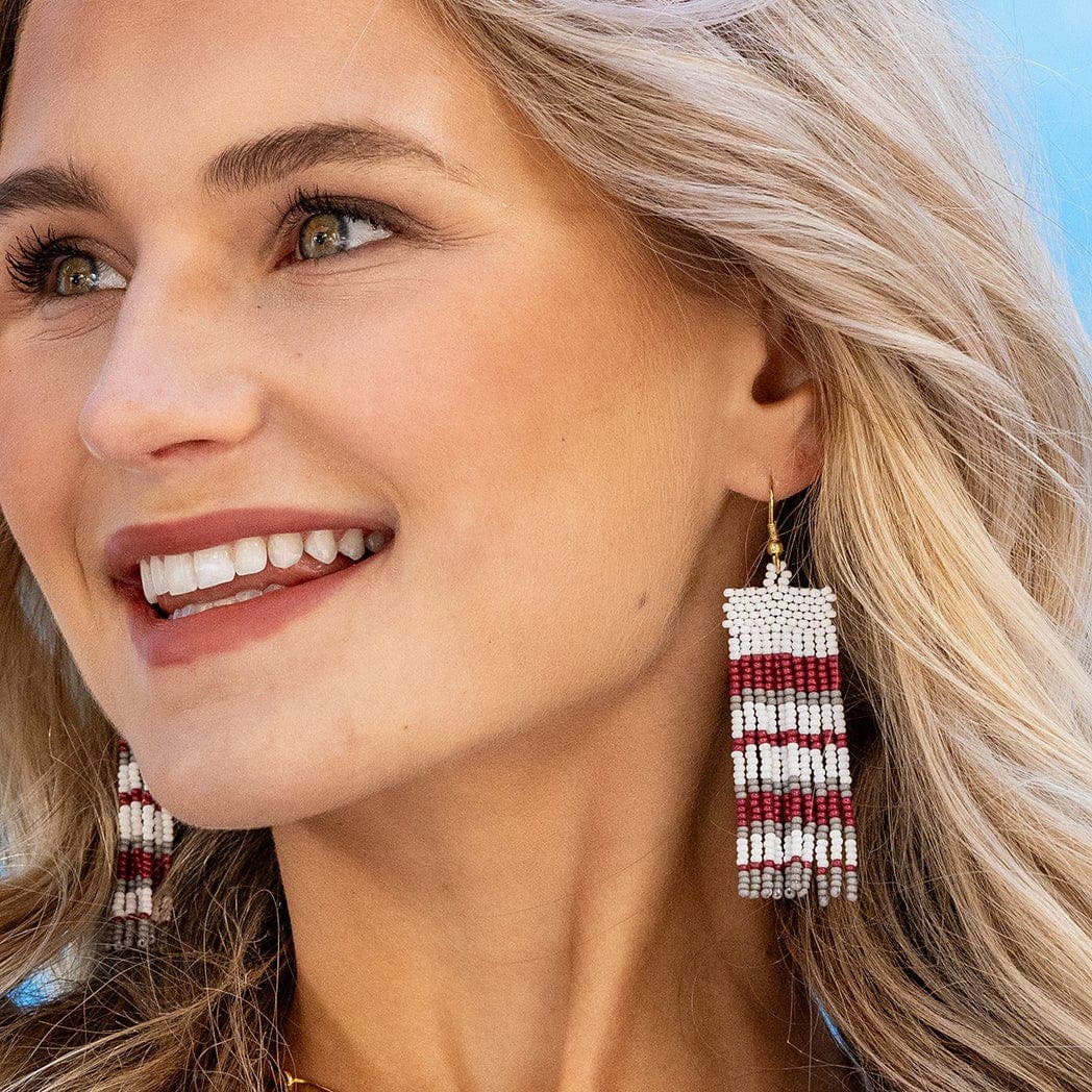 Adaline Game Day Horizontal Stripes Beaded Fringe Earrings
