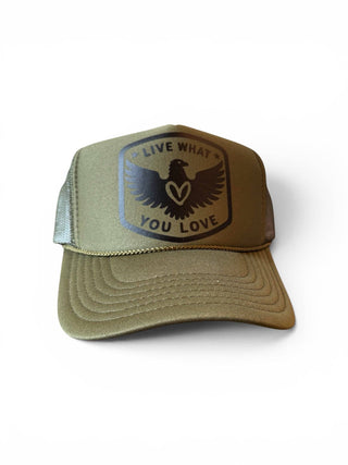 Heart of an Eagle Trucker: TAN - GOLD METALLIC
