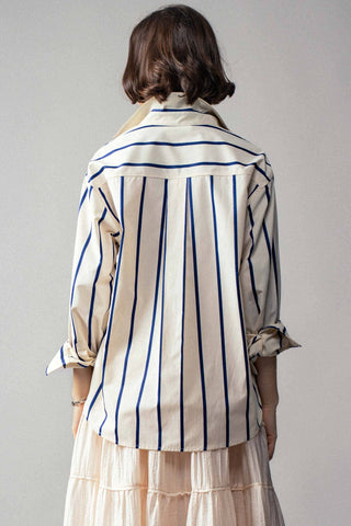 Oversized Coastal Stripe Button-Down Shirt