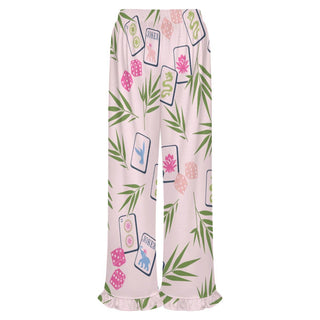 Mahjong Ruffle Pajama Pants | Soft Lounge Pants PJS Palm: White / 2XL